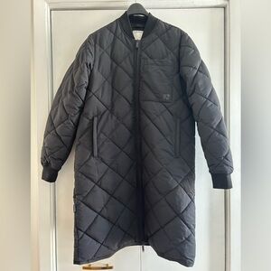 Frank And Oak Quilted Long Puffer Coat in Black
